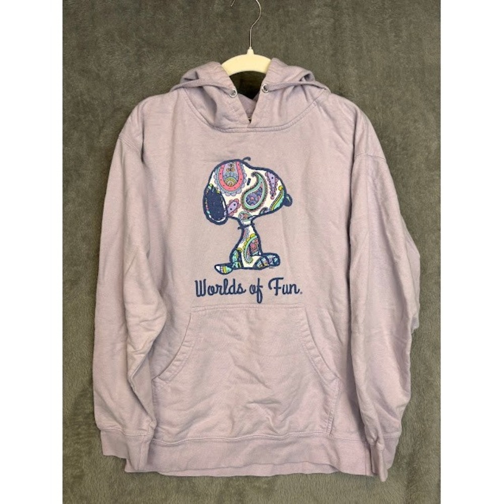 Vintage Worlds of Fun Snoopy Paisley Hoodie Lavender Purple Independent Trading